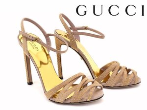 15万新品◆36=23cm◆GUCCI グッチ11cmヒールスモーキーピンク スエードレザースタッズサンダル1円