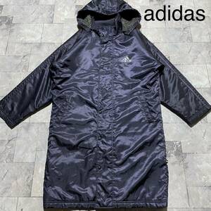 adidas アディダス ナイロンジャケット ベンチコート フード hoodie 裏地ボア 2way フード取り外し可 ネイビー サイズM 玉FS1247