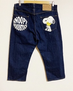 美品☆【児島ジーンズ×PEANUTS】バックスヌーピープリント 濃紺デニムパンツ 34 KOJIMA GENES ピーナッツ SNOOPY