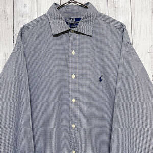 ラルフローレン Ralph Lauren チェックシャツ 長袖シャツ メンズ ワンポイント コットン100% サイズ17 1/2 XL~XXLサイズ 3‐660