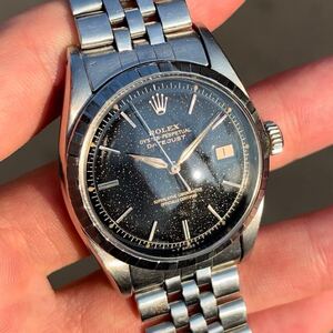 1958年製 Rolex datejust 6605 ロレックス デイトジャスト ブラック ミラー ギルト ギャラクシー ダイアル ジュビリー ブレスレット : 1601