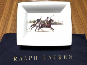 【20x16.5cm/廃番】センス抜群◎RALPH LAURENxWEDGWOOD☆イギリス製 ボーンチャイナ金縁仕様 POLO競技 最高級ディッシュ/お皿 RRL