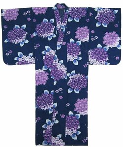[京の舞姿]女の子ゆかた単品150サイズ 紫陽花 紺色 wkx4