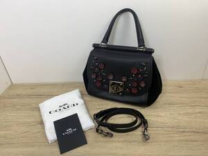 美品 コーチ COACH フラワーモチーフ ブラック レザー 2way ハンドバッグ 87108 ショルダーレディース 