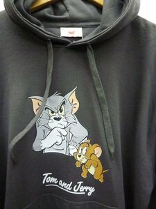 未使用☆トムとジェリー☆パーカー メンズ M グレー Tom and Jerry ポンチ素材 フーディ プルオーバー タグ付き 美品