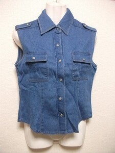 assk3-1001☆global denim　ノースリーブデニムシャツ　袖なし　トップス　ブルー　Mサイズ　綿混素材　