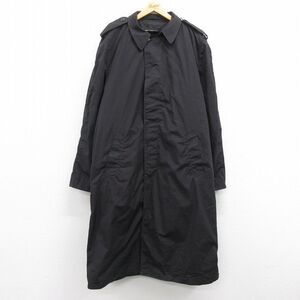 XL/古着 長袖 ミリタリー ステンカラー コート メンズ 80s 大きいサイズ ロング丈 黒 ブラック 内側ファー 24dec19 中古 アウター