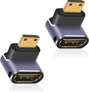 HDMI(メス) 2個セット(上向き)L字型 BB1285 HDMI延長アダプタ, 8K HDMIミニ HDMI2.1変換アダプター Mini HDMI(オス) to Duttek