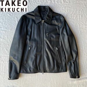 【大人ライダース☆】TAKEO KIKUCH タケオキクチ ブラック レザージャケット シングルライダース 羊革 ラムレザー L