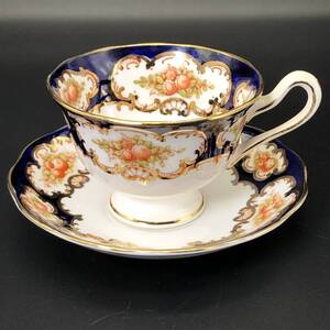 【 英国 ビンテージ 】ロイヤルアルバート　カップ&ソーサー　ゴールド×コバルト　花柄　Royal Albert ③