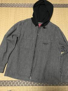 Supreme Hooded Stripe Denim Zip Up Shirt ジャケット　シュプリーム　ヒッコリー　デニム　パーカー　ブルゾン　クラシックロゴ　美品　