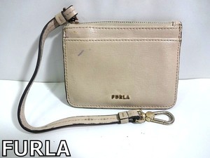 X4I060◆本物◆ フルラ FURLA 本革レザー ベージュ キーリング付き カードケース コインケース 定期入れ パスケース付き 小銭入れ