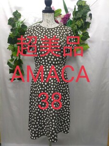 超美品 アマカ AMACA ワンピース 38 M 9号 ドット柄 水玉