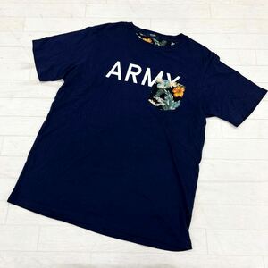 1434◎ BEAMS HEART ビームス ハート トップス Tシャツ カットソー クルーネック 半袖 文字 プリント ネイビー メンズL