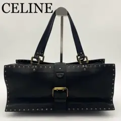 CELINE ハンドバッグ　スタッズ　ブラック　レザー　ベルト　ゴールド金具