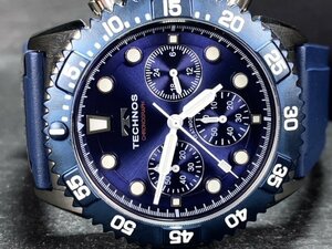 新品 テクノス TECHNOS 正規品 腕時計 アナログ腕時計 クオーツ クロノグラフ ラバーベルト 10気圧防水 回転ベゼル ブルー プレゼント