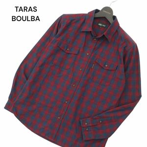 TARAS BOULBA タラスブルバ 通年 ロゴ★ 長袖 ワーク チェック シャツ Sz.O　メンズ 大きいサイズ 登山 アウトドア　A4T05065_5#C