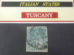 24　M　№25　イタリア切手 TUSCANY　1857-59年　SC#13　2cr　透かし有　使用済　【近年版SC評価 $160】　※説明欄必読