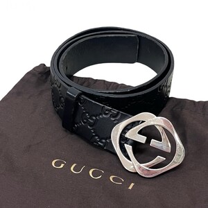 高級 保存袋付き GUCCI グッチ GGバックル グッチシマ レザー ベルト メンズ 182320 525040