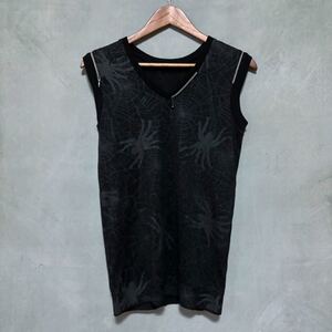 HYSTERIC GLAMOUR ヒステリックグラマー spider web zipper knit vest クモの巣 総柄 ジップ ギミック ポリ ニットベスト size.F ブラック