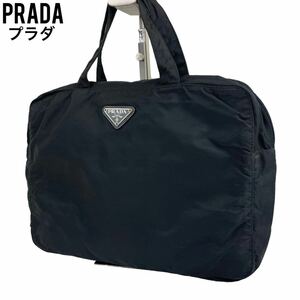 美品　PRADA プラダ　トートバッグ　ブラック　テーストナイロン　白タグ　三角プレート　ハンドバッグ　ショルダーバッグ　手提げ