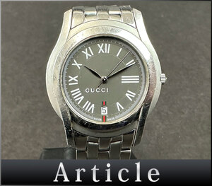 195242□動作確認済 GUCCI グッチ 腕時計 クォーツ デイト3針 ローマン ラウンド 5500M SS ブラック シルバー メンズ アナログ/ D