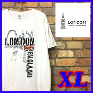 ME10-949★海外直輸入品★状態良好★【LONDON ENGLAND】ホワイト ビックベン 半袖 Tシャツ【メンズ XL】古着 スーベニア 国 イギリス