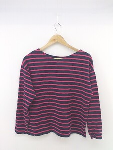 ◇ niko and … ニコアンド ボーダー 長袖 Tシャツ カットソー サイズM ダークネイビー系 ピンク系 レディース P