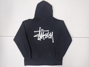 11．STUSSY デカロゴ ショーンフォント プリント スウェット パーカー プルオーバー フーディ― ステューシー Y2K メンズL 黒白y804