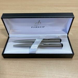 PARKER パーカー UK Y III ステンレス ノック式 ボールペン シャープペンシル 2点組 ケース付 筆記具 (4-2)