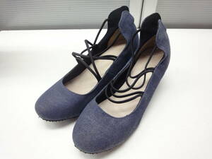 送料込◎RELAXIS/リラクシス■LL(24.5cm程度)■ウェッジヒール ゴム ベルト パンプス■BLUE/ブルー/青■#20630MK28_13