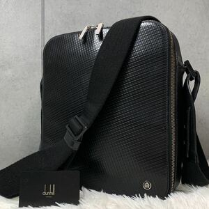 美品/極希少 ●dunhill ダンヒル メンズ ショルダーバッグ サコッシュ メッセンジャー AD ロゴ レザー 本革 ブラック 黒 保存袋 斜めがけ