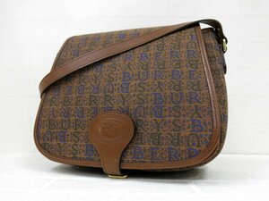 ◆超美品◆BURBERRY バーバリー◆ロゴ総柄◆キャンバス カーフ レザー 本革◆ショルダー バッグ◆茶系 ゴールド金具◆フラップ◆A7193