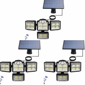 ３台セット センサーライト ４面灯式 LED ソーラーライト 防水 防犯ライト 自動点灯センサー 屋外照明 セキュリティライト　投光 駐車