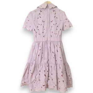 美品 21AW REDVALENTINO レッドヴァレンティノ カットワークバタフライ柄 ギャザー 半袖 ひざ丈 ワンピース インナー付 36 ピンク