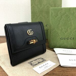 ☆送料無料☆ 未使用品 GUCCI Wホック財布 671789 ダイアナ ブラック バンブー プチマーモント 箱付き 194