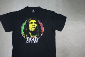 【古着 BOBMARLEYイラストプリントTシャツ黒L】ボブマーリーレゲエ音楽ヒッピー文化サイケデリック夏物衣料大きめサイズ 8486