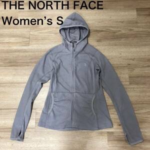 【送料無料】THE NORTH FACE 薄手フリース生地ジップアップパーカー　グレー総柄　レディースSサイズ　ザノースフェイス