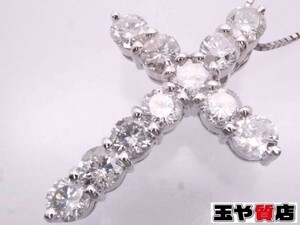 ダイヤ 2.10ct ct クロスペンダント ベネチアンネックレス pt850 pt900 プラチナ