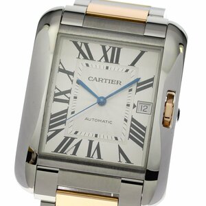 ☆良品★箱・保証書付き【CARTIER】カルティエ タンクアングレースXL デイト W5310006 自動巻き メンズ_713338【ev20】