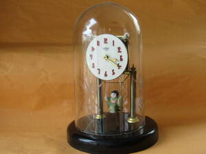 癒し心 ブランコ時計 メイコー社『おもちゃではありません』カットガラス 置き時計 着物女の子 手巻きゼンマイ時計 OH済 // seiko 精工舎