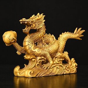 新品！銅置物 龍 置物 高級品 銅製 細工銅金工 銅 高級風水アイテム 置物 龍 ドラゴン 大開運 龍置物 龍の縁起物置物 24.5cm