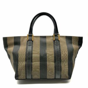 1円 良品 FENDI フェンディ ペカン柄 ハンド バッグ キャンバス ブラウン レディース k2064