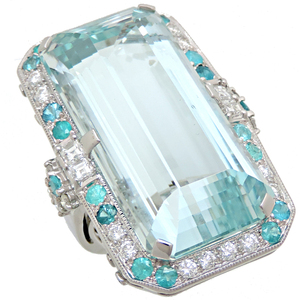 ［銀座店］ノンブランド 54.08ct アクアマリン 1.095ct パライバトルマリン 0.505ct 0.45ct 0.29ct ダイヤモンド リング 11号 DH80447