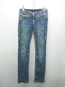 ◇ TRUE RELIGION ストレッチ ステッチ ブランドロゴ カジュアル シンプル デニムパンツ サイズ23 ブルー レディース E