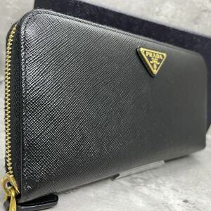 【未使用級/現行】 PRADA プラダ 長財布 メンズ ビジネス ラウンドファスナー 三角ロゴ 金ロゴ サフィアーノ レザー ブラック 黒 小銭入れ