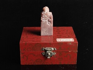 印材 中国美術品 細密彫刻 龍 書道具 彫刻 赤い 天然石 骨董品 時代物 工芸 24g 印鑑