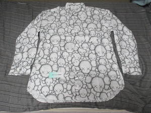 【1回着用・送料600円】COMME des GARCONS SHIRT × KAWS 総柄シャツ WHITE XL コムデギャルソンシャツ カウズ ホワイト