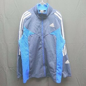 ◇ adidas アディダス ジップアップ　刺?ロゴ　バックプリント　シンプル 長袖 ジャケット サイズ150 ネイビー系 メンズ E