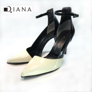 hws00327 ダイアナ DIANA セパレート エナメル パンプス 24cm バイカラー ストラップ ポインテッドトゥ 日本製